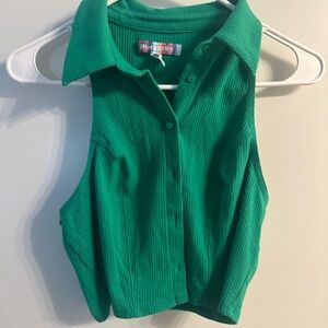 Green Button-Up Sleeveless Top